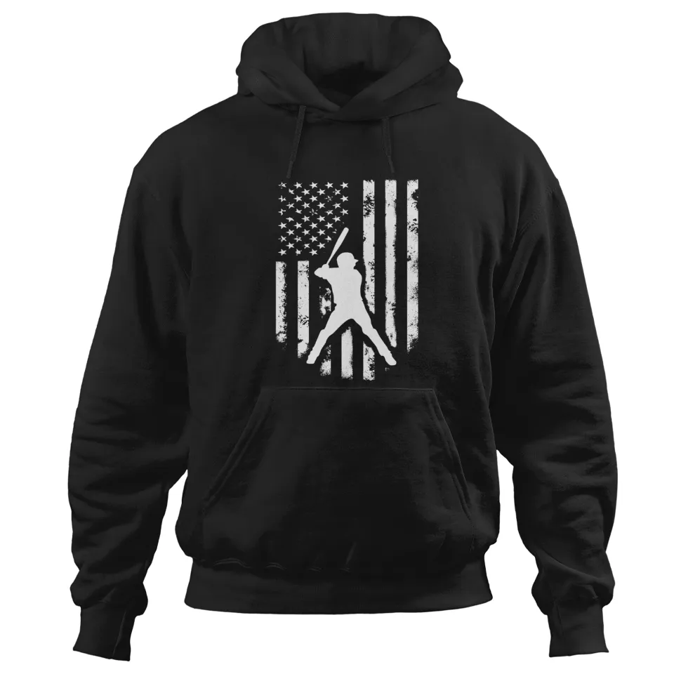 Hoodie Distress Drapeau Américain USA Baseball — Sweats à capuche pour hommes