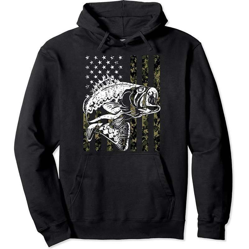 Fishing Pullover Hoodie Camouflage American Flag — Mens Hoodies