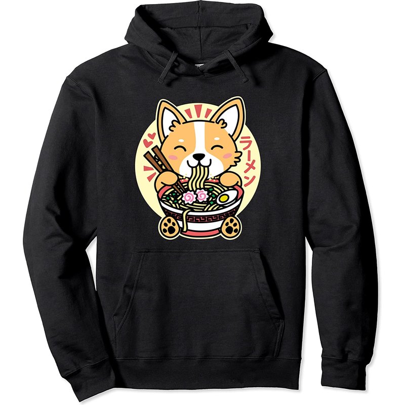 Hoodie Unisexe Kawaii Ramen Corgi Chien Anime — Sweats à capuche pour hommes