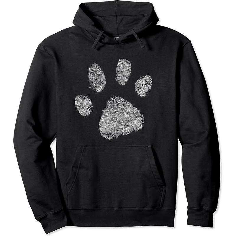Dog Lovers Pullover Hoodie with Distressed Paw Print — Mens Hoodies