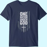 One Nation Under God Christian USA Cross Flag T-Shirt for Men