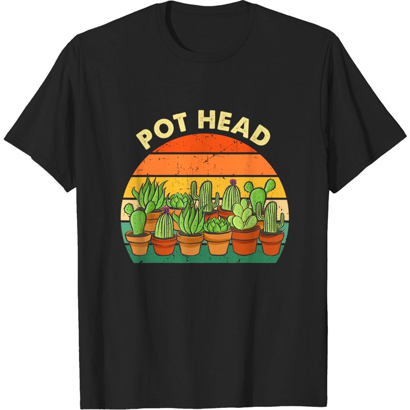 Pot Head Gardening Cactus T-Shirt for Men - Black