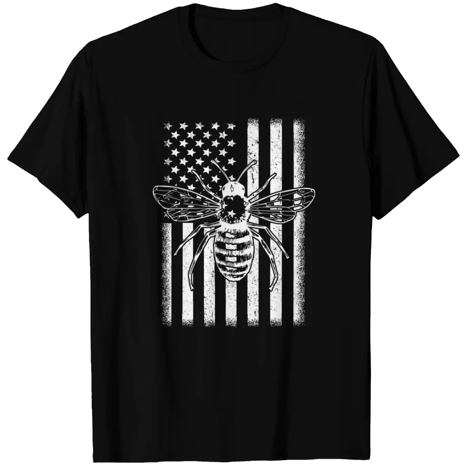 American Flag Honey Bee Honeycomb Beekeeper T-Shirt for Men
