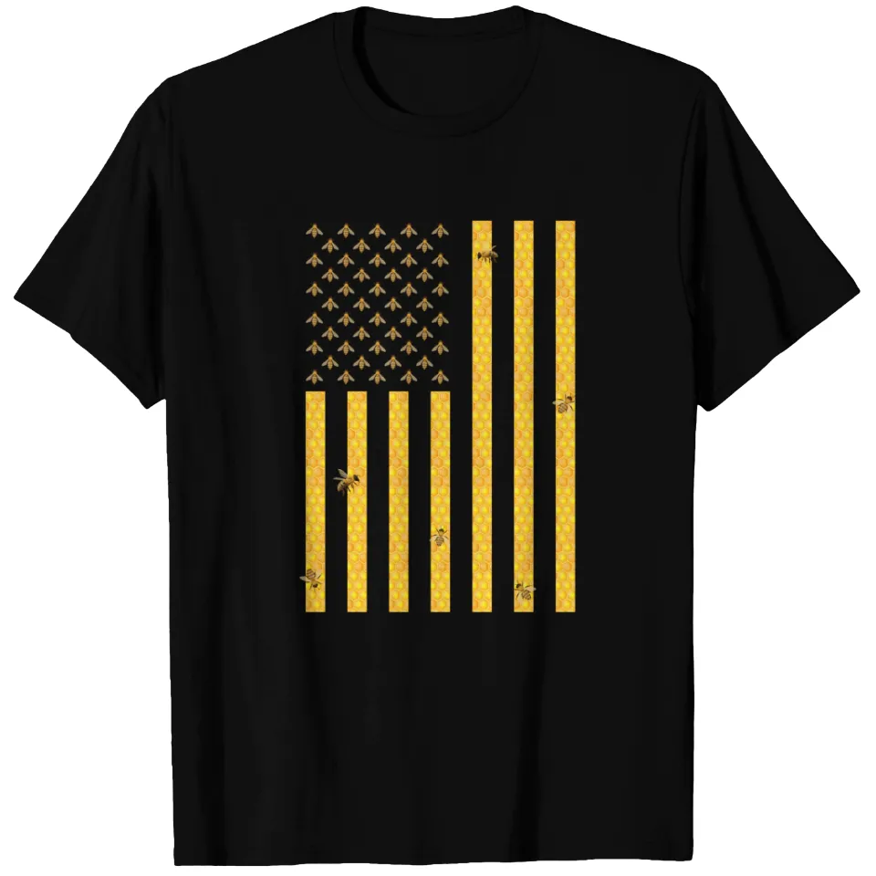 American Flag Honeycomb Honey Bee Beekeeping T-Shirt for Men — Mens T Shirts