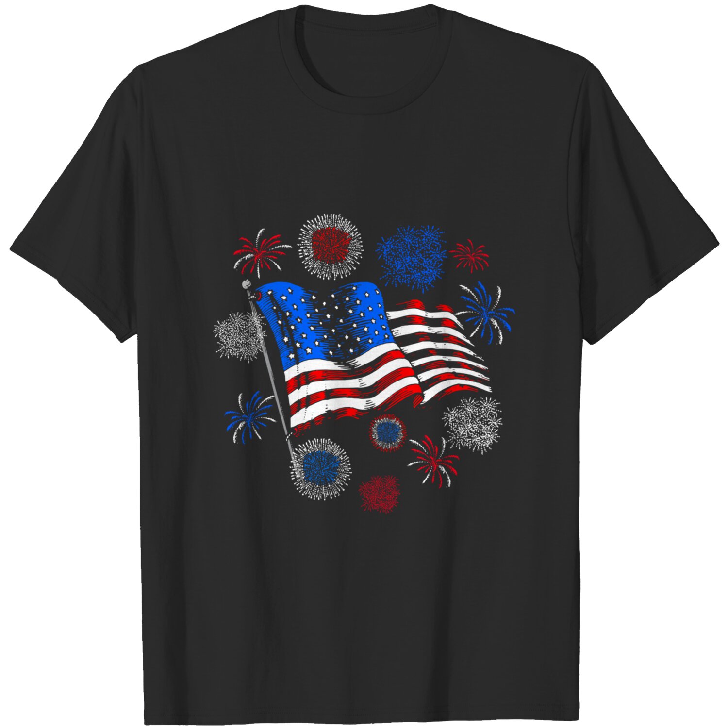 T-shirt Patriote avec Drapeau Américain et Feux d'Artifice du 4 Juillet — T-shirts pour hommes