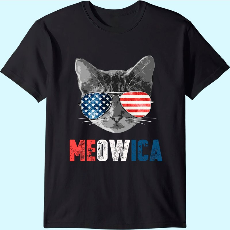 Meowica American Flag Cat T-Shirt for Men