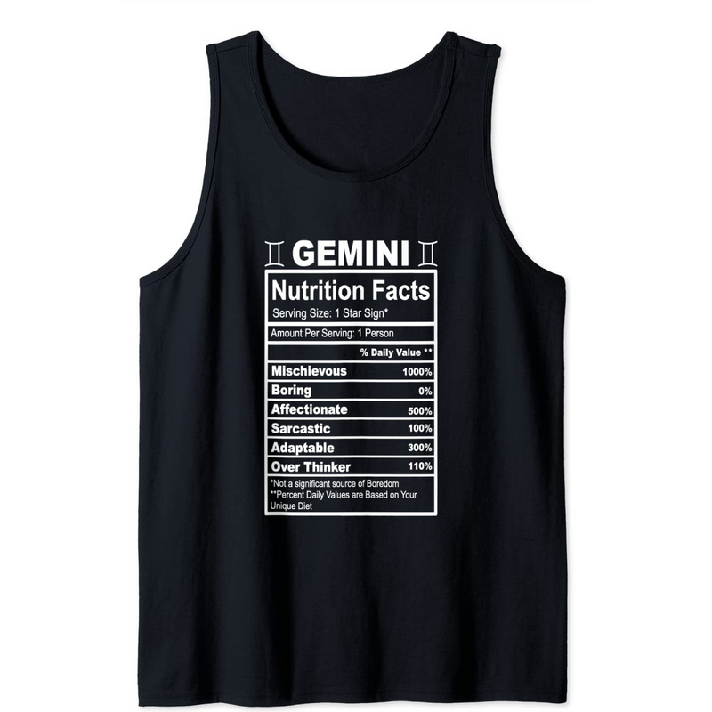 Gemini Nutrition Facts Tank Top for Men in Black — Mens T Shirts