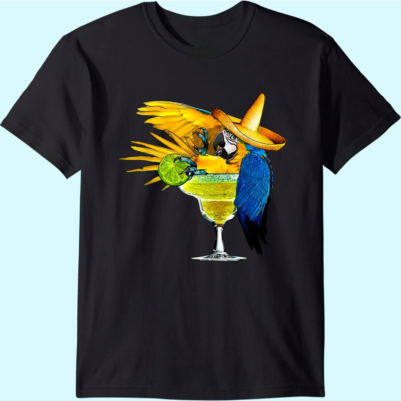 T-shirt Parrot in Margarita Drinking Glass pour hommes — T-shirts pour hommes