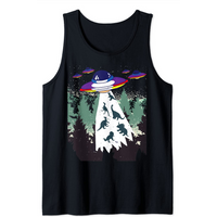 Funny UFO Space Alien Forest Dinosaur Abduction Tank Top for Men — Mens T Shirts
