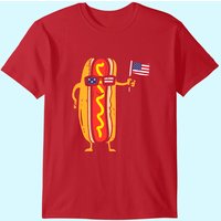 T-shirt Drapeau Américain avec Lunettes Hotdog pour Hommes — T-shirts pour hommes