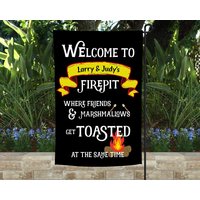 Welcome To Our Firepit Garden Flag Custom Family Name