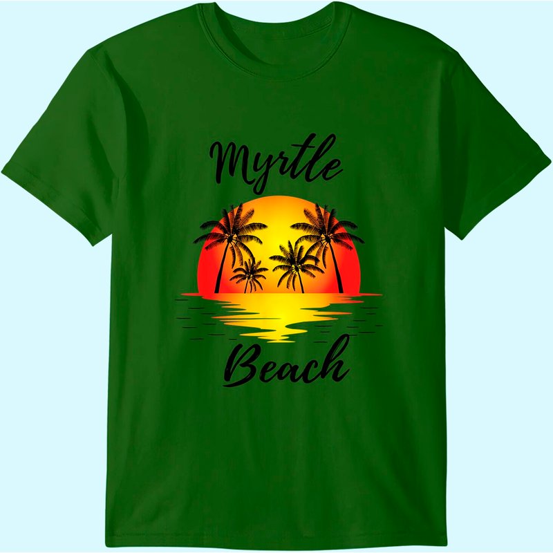 T-shirt Myrtle Beach Palmier au coucher de soleil pour hommes