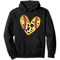 Teen Girl Baseball Lover Leopard Heart Pullover Hoodie