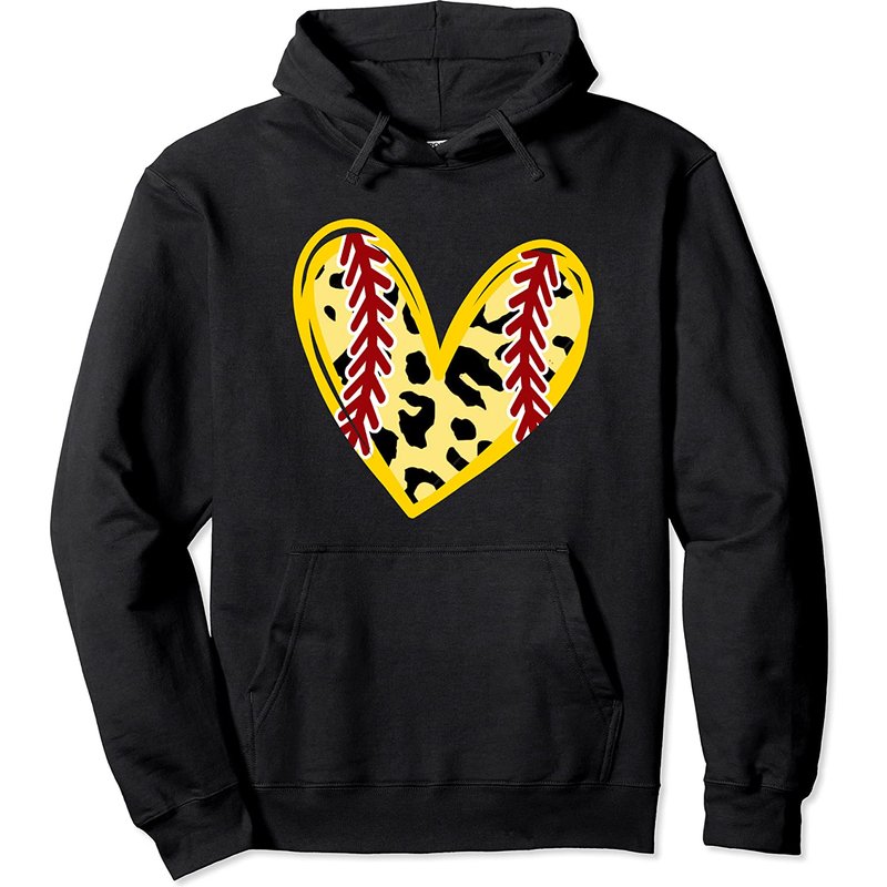 Hoodie à Capuche pour Fille Amoureuse de Baseball avec Coeur Léopard — Sweats à capuche pour hommes