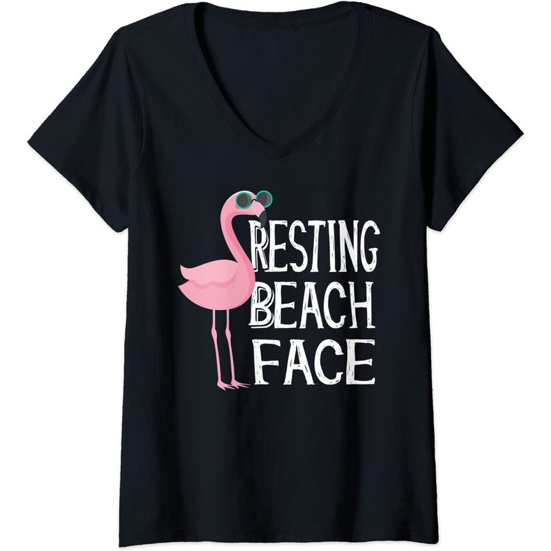T-shirt Resting Beach Face Flamant Rose Avec Lunettes pour Hommes — T-shirts pour hommes