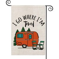 Personalized I Go Where I'm Towed Garden Flag with Custom Family Name