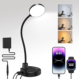 15W LED Desk Lamp with USB C & USB-A Port, 3 Color Temperatures