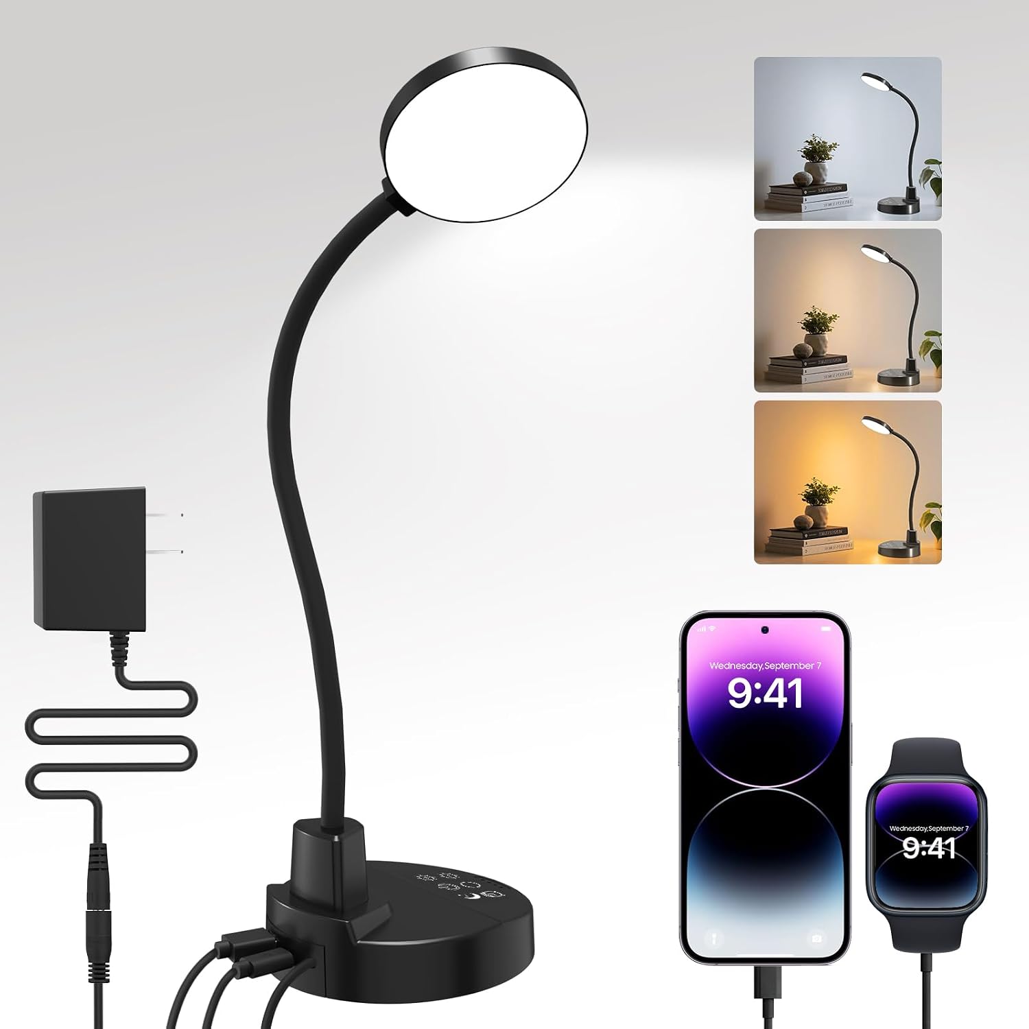 15W LED Desk Lamp with USB C & USB-A Port, 3 Color Temperatures — Led Desk Lamp