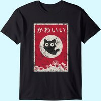 T-shirt Kawaii Cat Japonais Noir Anime pour Hommes — T-shirts pour hommes