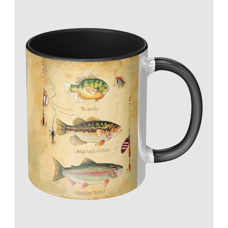 Mug en porcelaine de pêcheur avec espèces de poissons — Tasses et gobelets