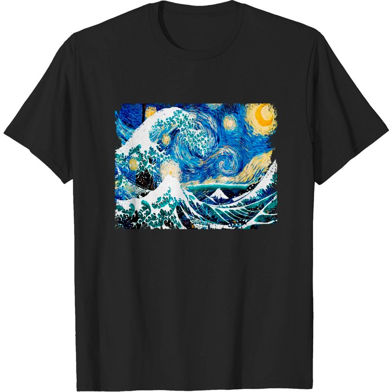 T-Shirt Art de Van Gogh Nuit étoilée et Grande Vague pour hommes — T-shirts pour hommes