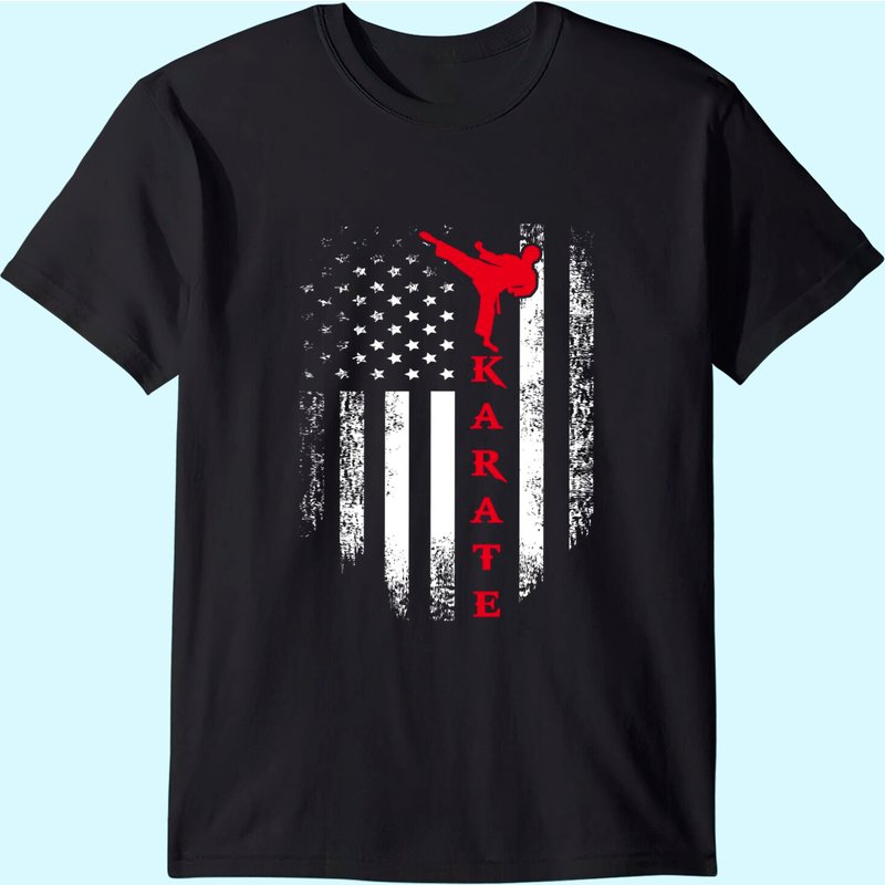 Vintage USA Red White Karate American Flag T-Shirt for Men