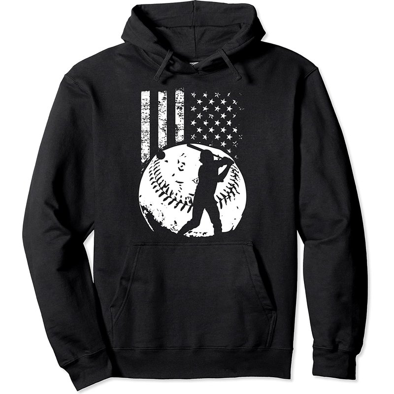 Hoodie Unisexe avec Design de Baseball et Drapeau Américain