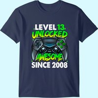 T-shirt de jeu pour hommes Niveau 13 Débloqué 13e anniversaire