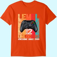 T-shirt de jeu pour homme, niveau 12 débloqué, 12e anniversaire