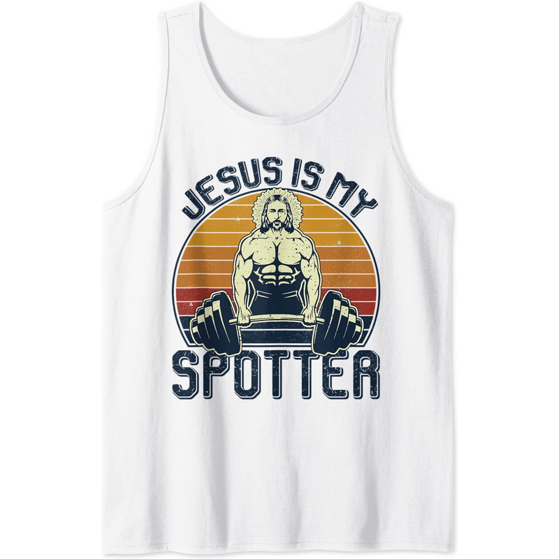 Débardeur Jesus Is My Spotter pour hommes en noir — T-shirts pour hommes