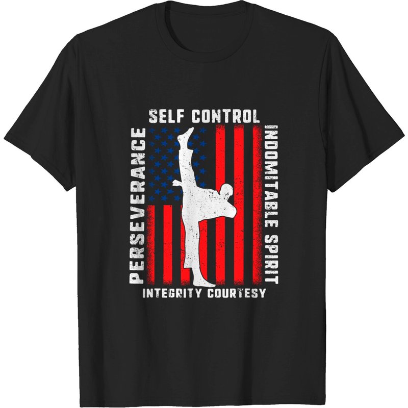 T-Shirt Taekwondo 5 Principes Arts Martiaux Drapeau USA pour Hommes
