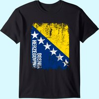 T-Shirt Vintage Distress Drapeau de la Bosnie pour Hommes
