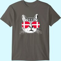 Denmark Flag Danish Cat Sunglasses T-Shirt for Men