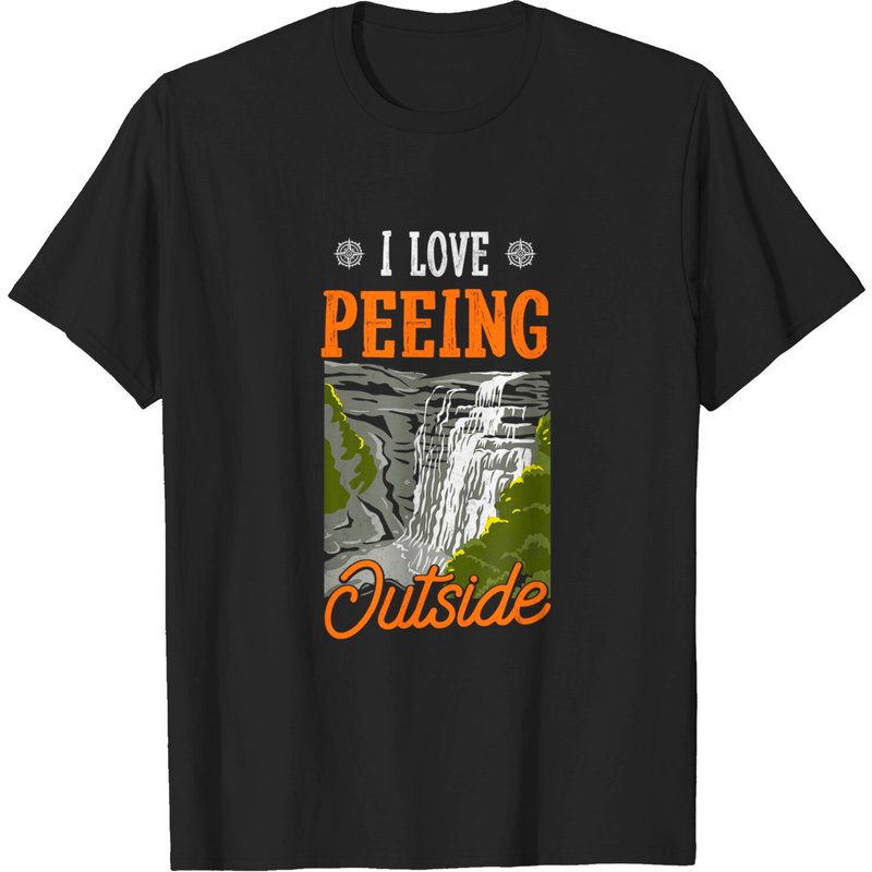 Hiker I Love Peeing Outside Pun Waterfall T Shirt for Men — Mens T Shirts