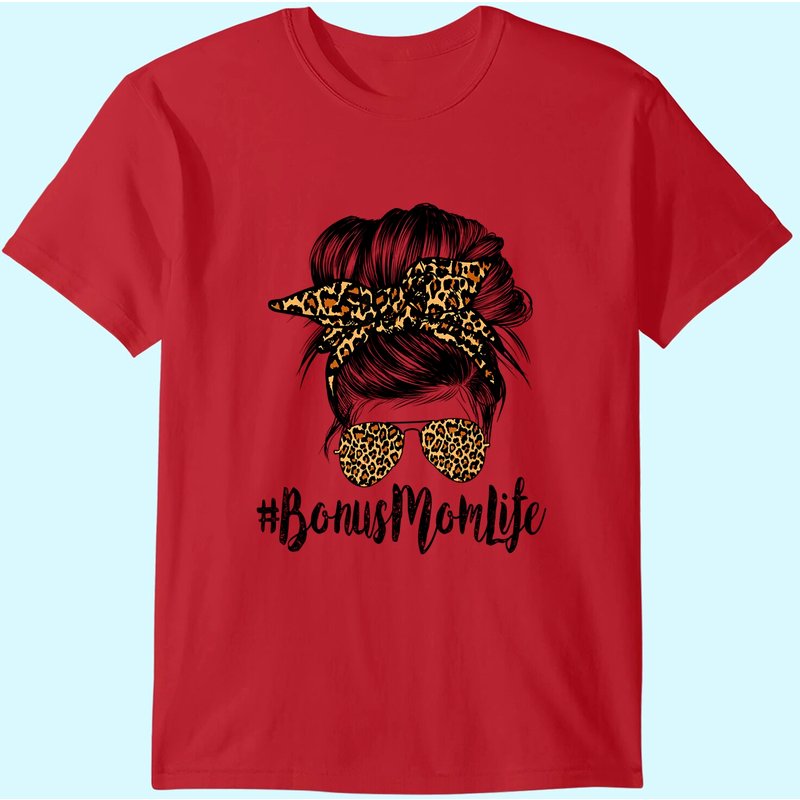 T-shirt pour hommes Bonus Mom Life Hair Bandana Glasses Leopard — T-shirts pour hommes