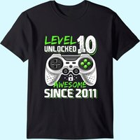 T-Shirt Hommes Niveau 10 Débloqué 10e Anniversaire Jeu Vidéo 2011 — T-shirts pour hommes