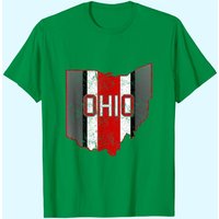 T-Shirt Graphique Distressé Rayé Rouge Blanc Fierté de l'État de l'Ohio — T-shirts pour hommes