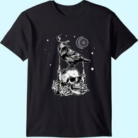 T-shirt gothique pour hommes avec crâne de corbeau et tarot Black Crow — T-shirts pour hommes