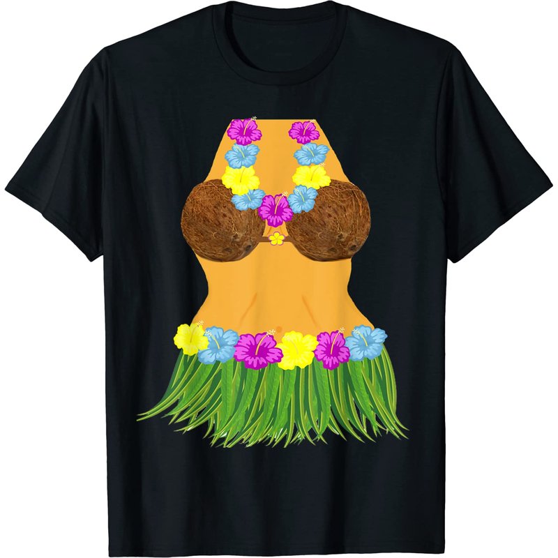 Chemise Tiki Party pour hommes avec soutien-gorge en noix de coco et jupe en herbe — T-shirts pour hommes