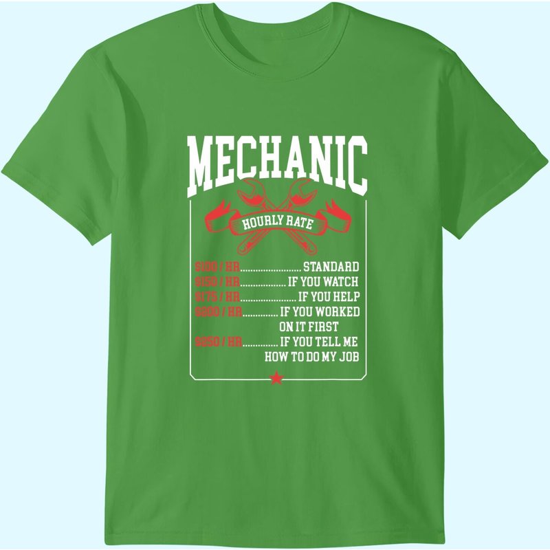 T-Shirt Mécanicien Tarif Horaire Amusant pour Hommes