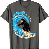 Surfing Monkey Ape Riding Tube Wave Surfboard T-Shirt for Men — Mens T Shirts