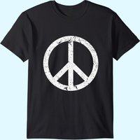 T-shirt Distressé avec Signe de Paix Vintage pour Hommes