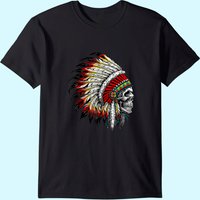 T-shirt à motif de crâne de chef amérindien avec coiffe de moto — T-shirts pour hommes