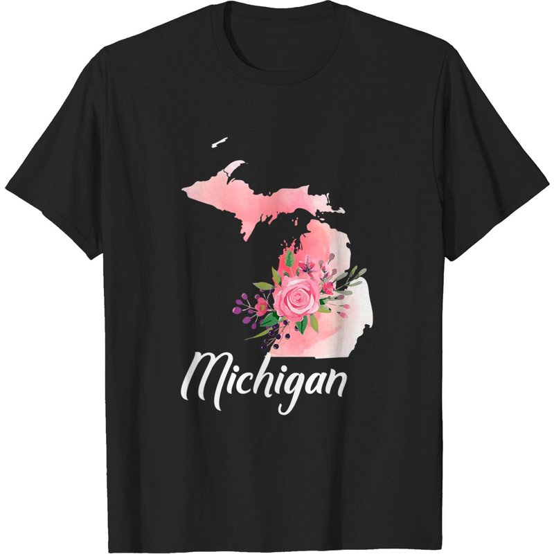 T-shirt pour hommes avec carte aquarelle florale de l'État du Michigan — T-shirts pour hommes