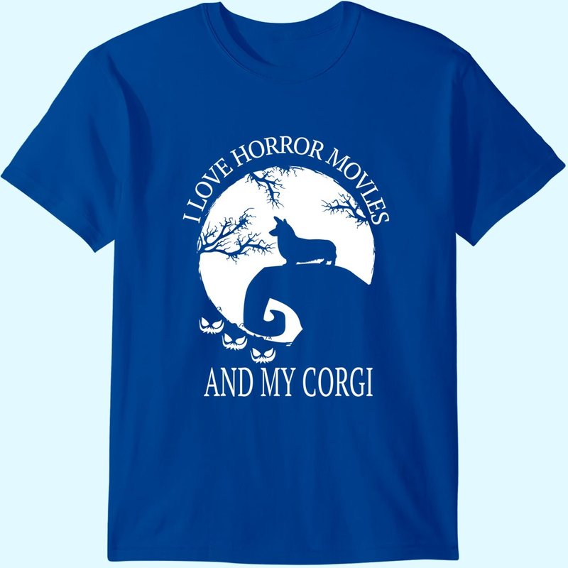 T-shirt J'aime les films d'horreur et mon Corgi pour hommes — T-shirts pour hommes