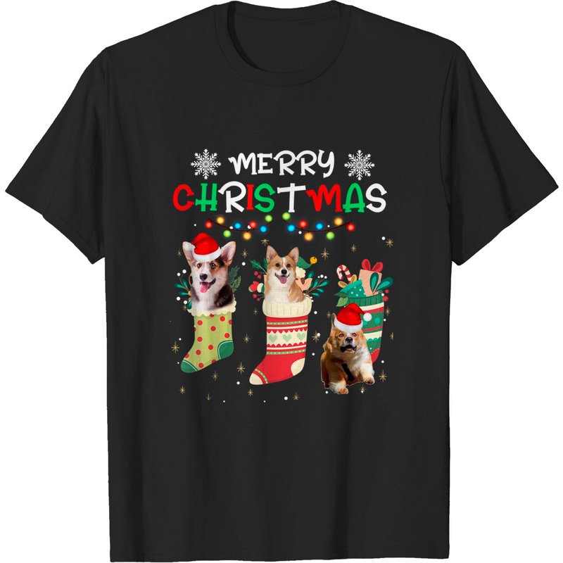 T-shirt pour hommes Corgi drôle avec lumières de Noël — T-shirts pour hommes