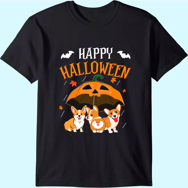 T-shirt Halloween Corgi Sous Umbrelle Épouvantable avec Citrouille — T-shirts pour hommes