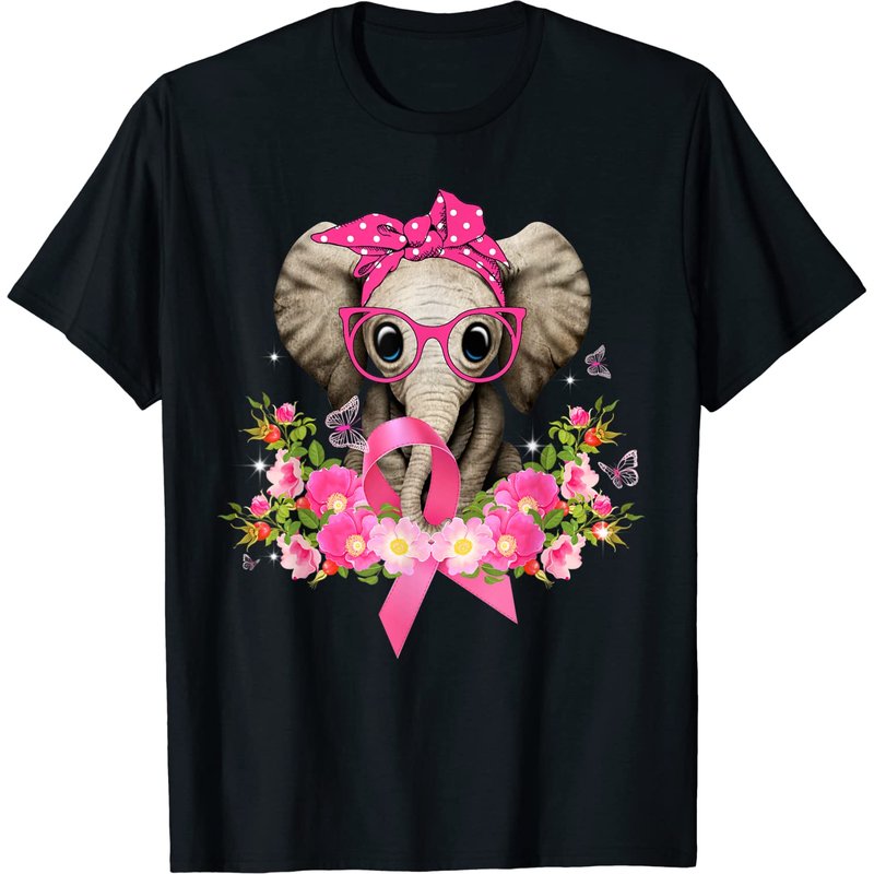 T-shirt pour hommes avec éléphant, fleurs et ruban rose pour sensibilisation au cancer du sein — T-shirts pour hommes