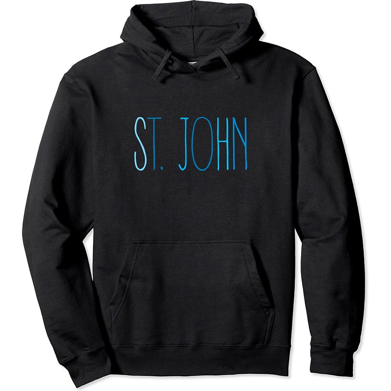 St. John USVI Blue Lettering Pullover Hoodie — Mens Hoodies