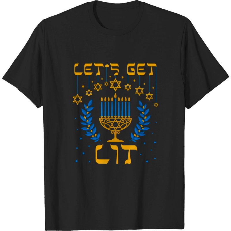 Let's Get Lit Hanukkah Menorah T-Shirt for Men